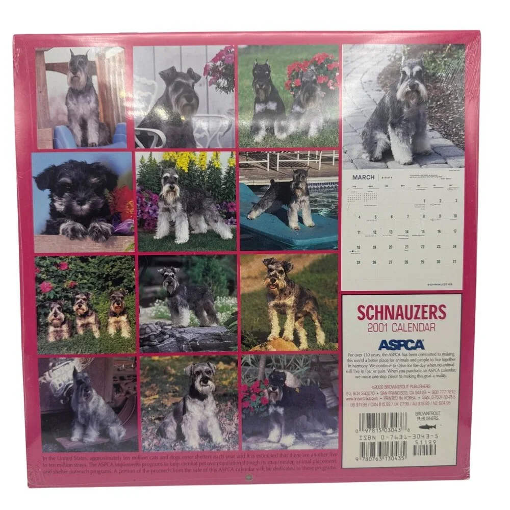 Vintage 2001 Schnauzers Wall Calendar New Sealed Collectible Dog Breed Photos